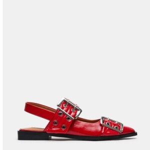 Steven Madden Red Buckled Women's Shoes - Ganni Dupe